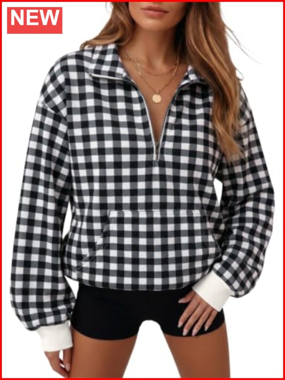 Women's Half Zip Long Sleeve Sweatshirt Loose Fit Pullover Top